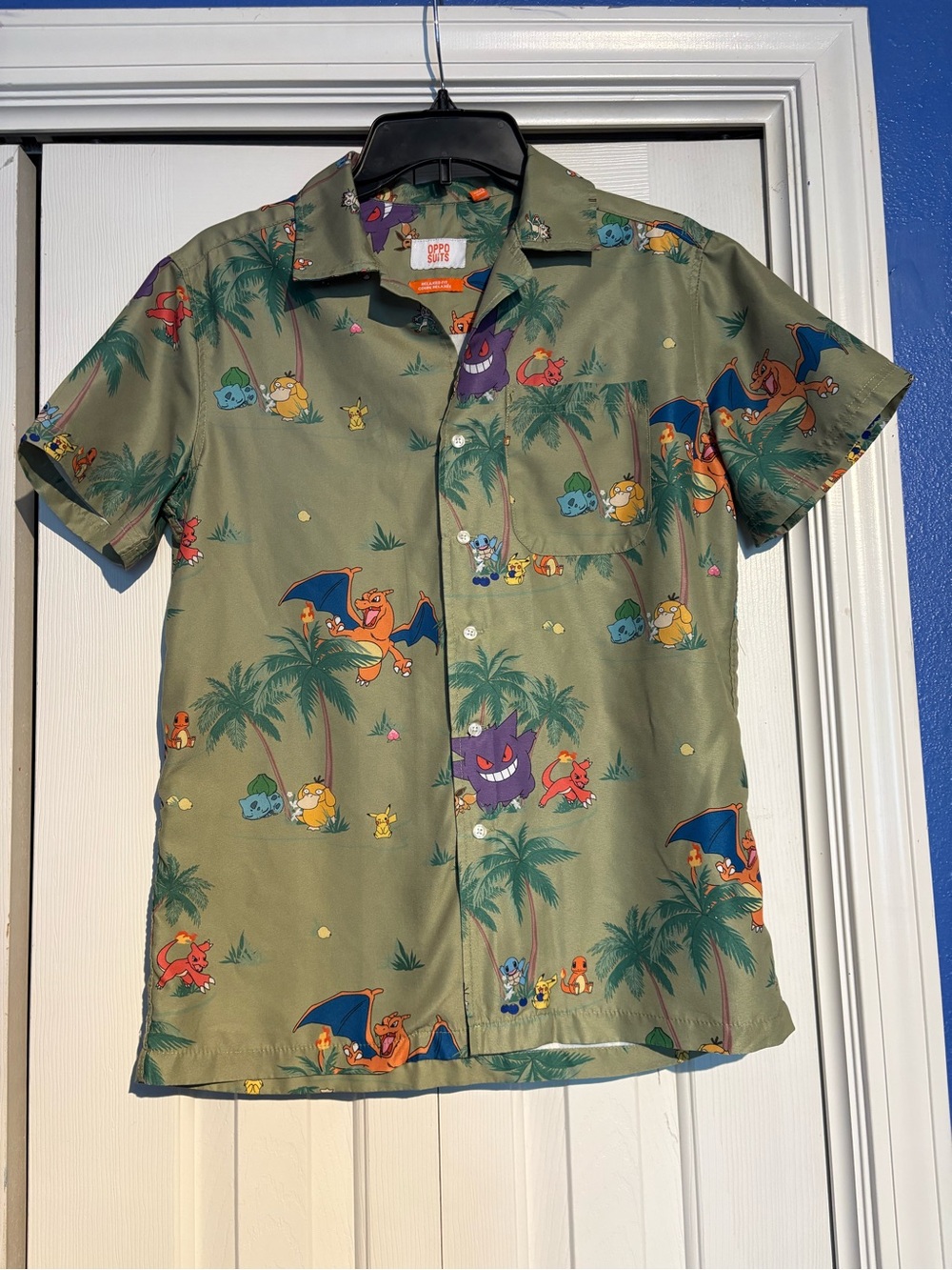 Oppo Suits Relaxed Fit Pokemon Buttondown Green All Over Print XS Pikachu